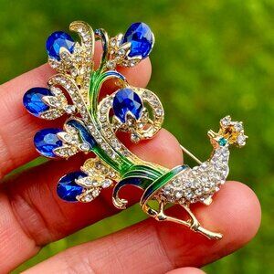 Peacock Brooch Blue Peacock Pin Rhinestone Peacock Brooch
